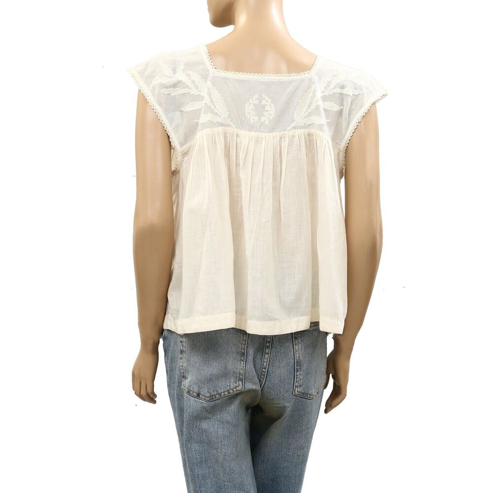 The Great The Dawn Embroidered Top Floral Lace Solid Cream Cotton XL 287501 - Picture 6 of 6